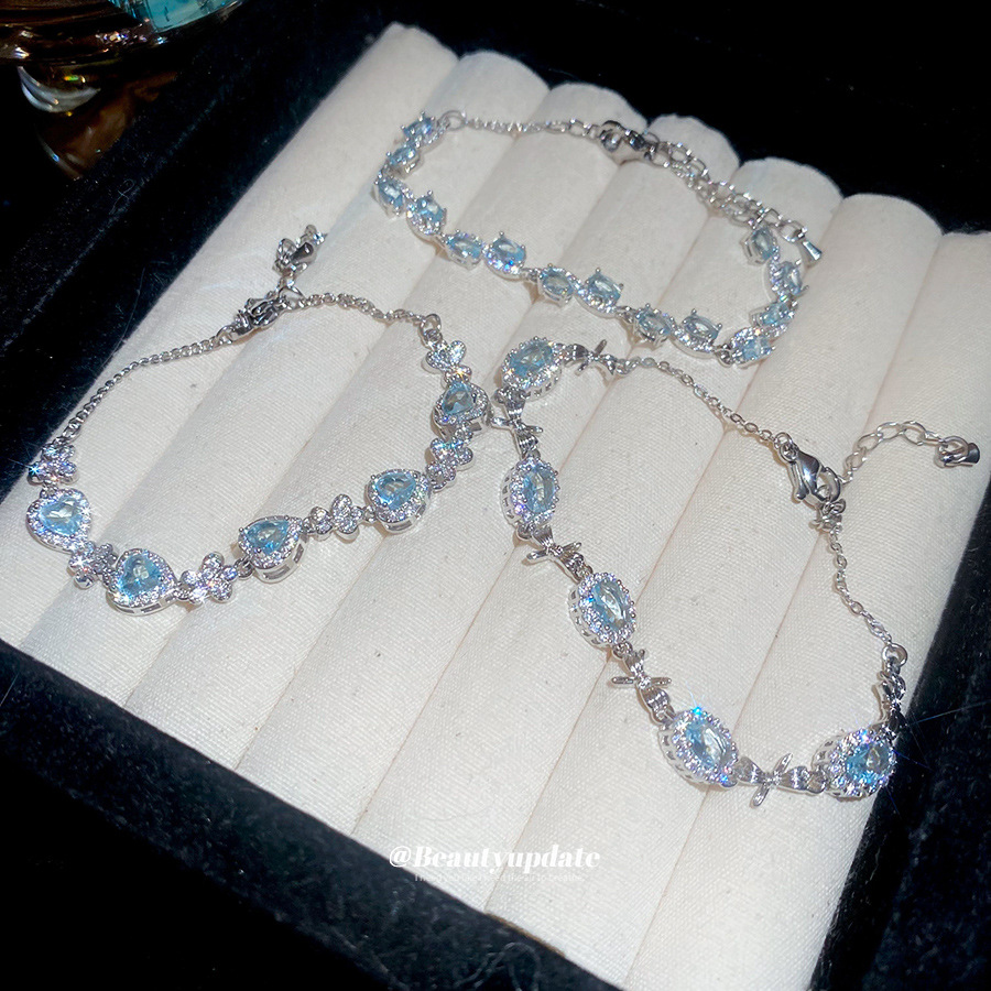 Pulsera de lazo ovalado de circón azul marino, exquisita pulsera ligera y de lujo de alta gama, pulsera de diseño de nicho