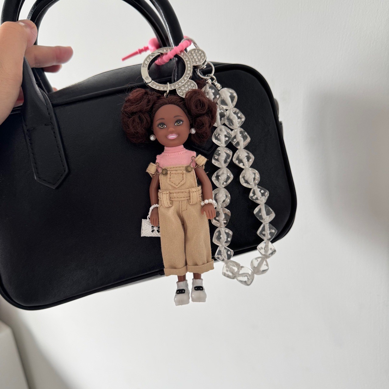 핑크 카키색 바지 주사위 블랙 베이비