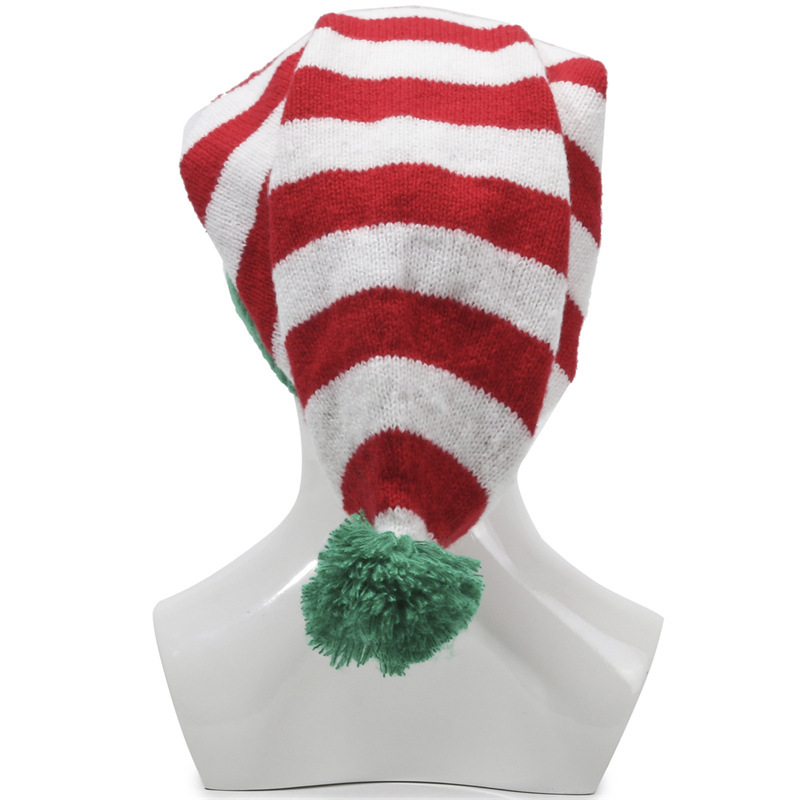 Christmas hat Adult knitted Christmas hat Elf Santa Beanies Red and green knitted crochet hat_voghion.com