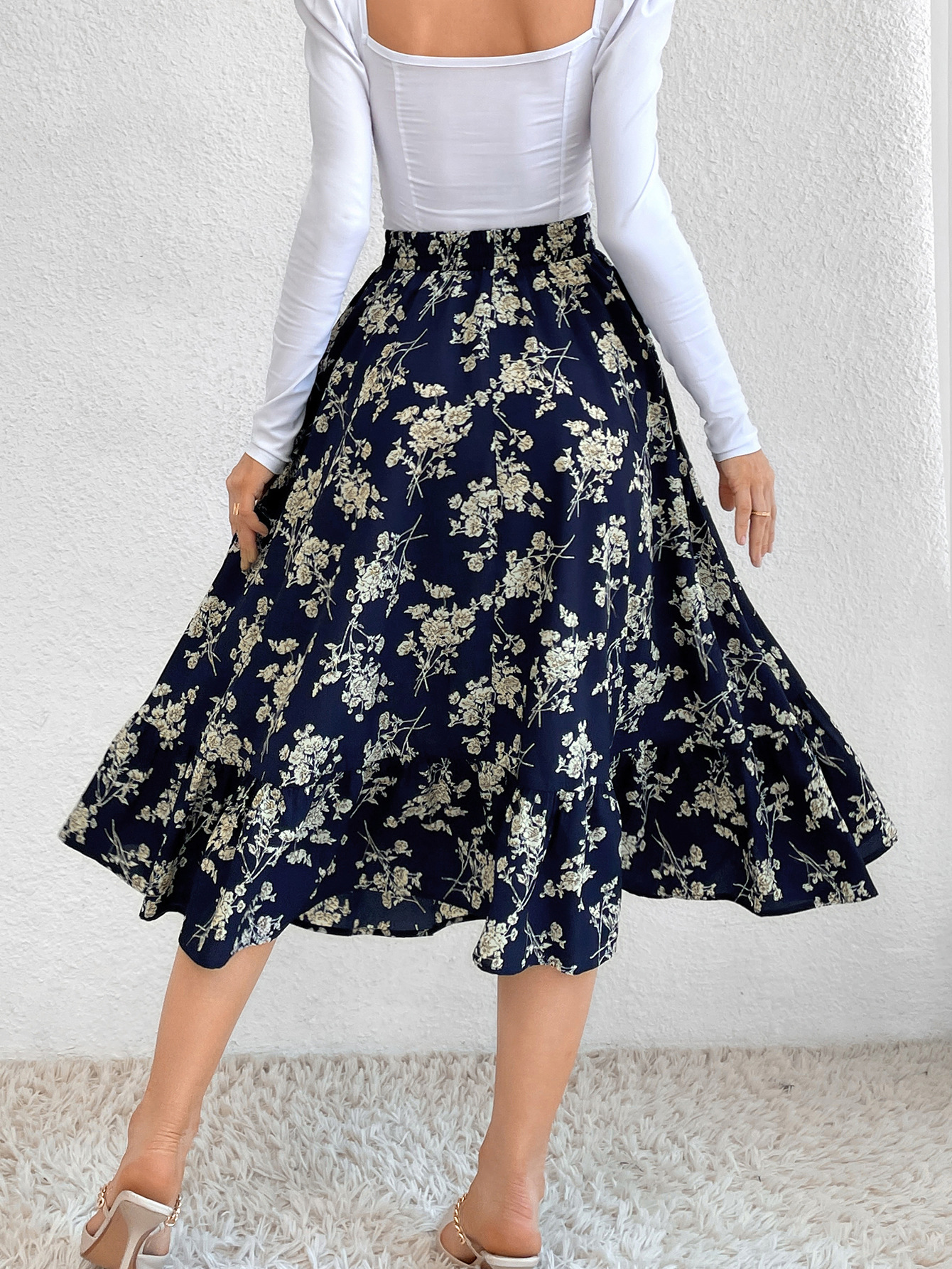 Print Mid-Length Slim A-Line Skirt NSJM105172