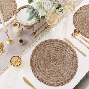 Advanced Sense Round Mesh Woven Table Mat Desktop Decorative Heat Insulation Anti-scalding Western Dining Mat Linen Table Mat