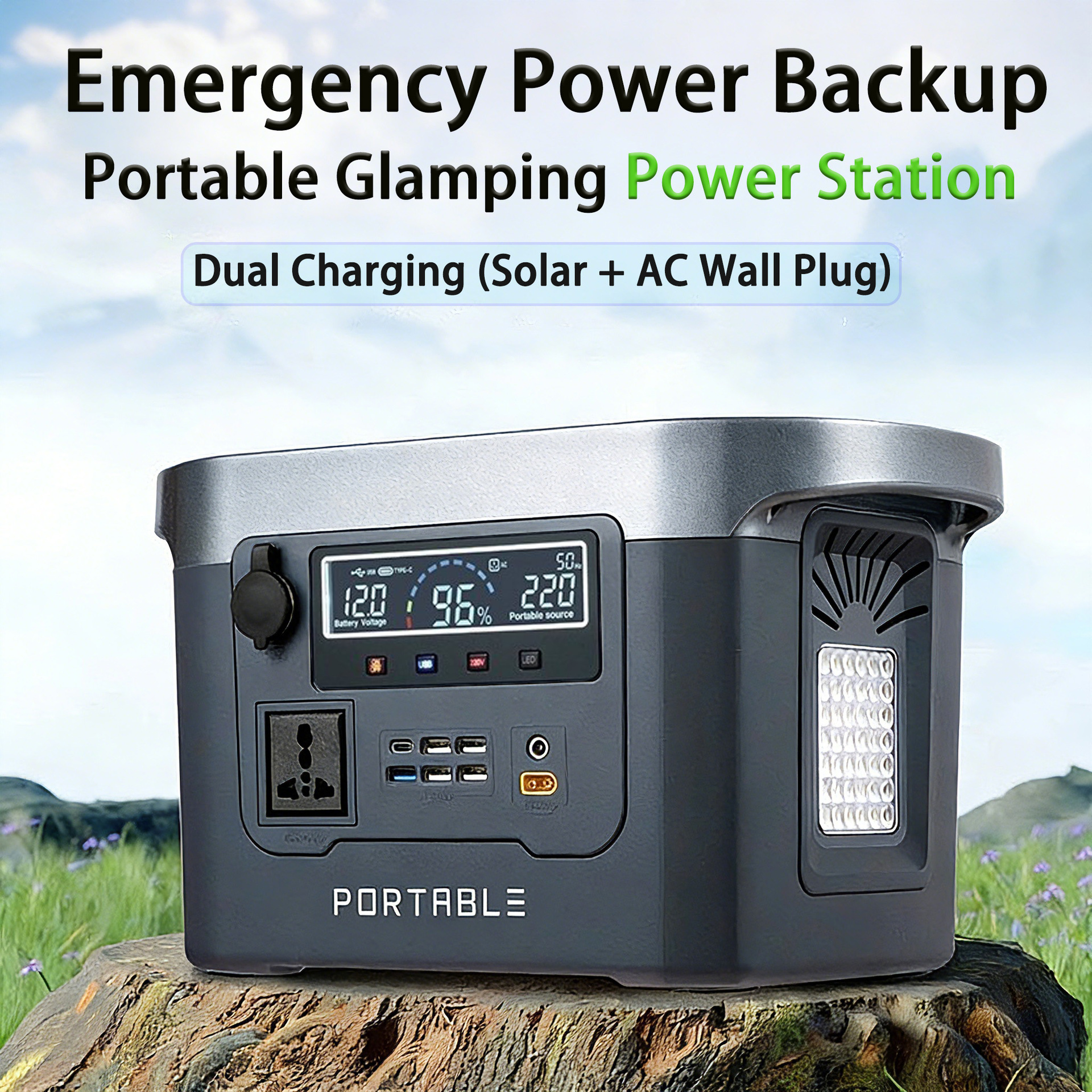 Fuente de alimentación móvil al aire libre explosiva transfronteriza 220V gran capacidad central eléctrica de emergencia portátil batería de almacenamiento de energía de alta potencia camping