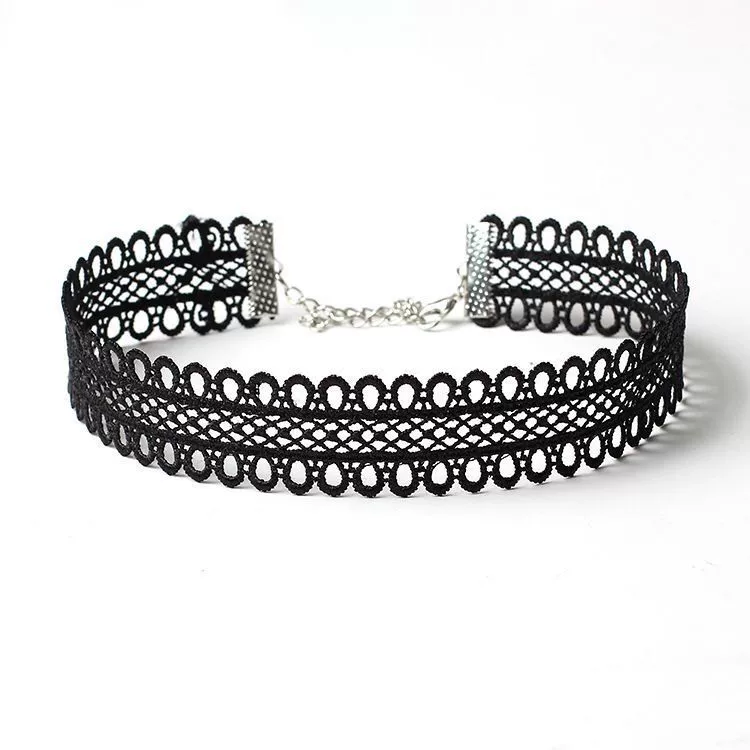 Комплект chokers ожерелья, готический европейский стиль, черное кружева, 6 штук регулируемых чокеров