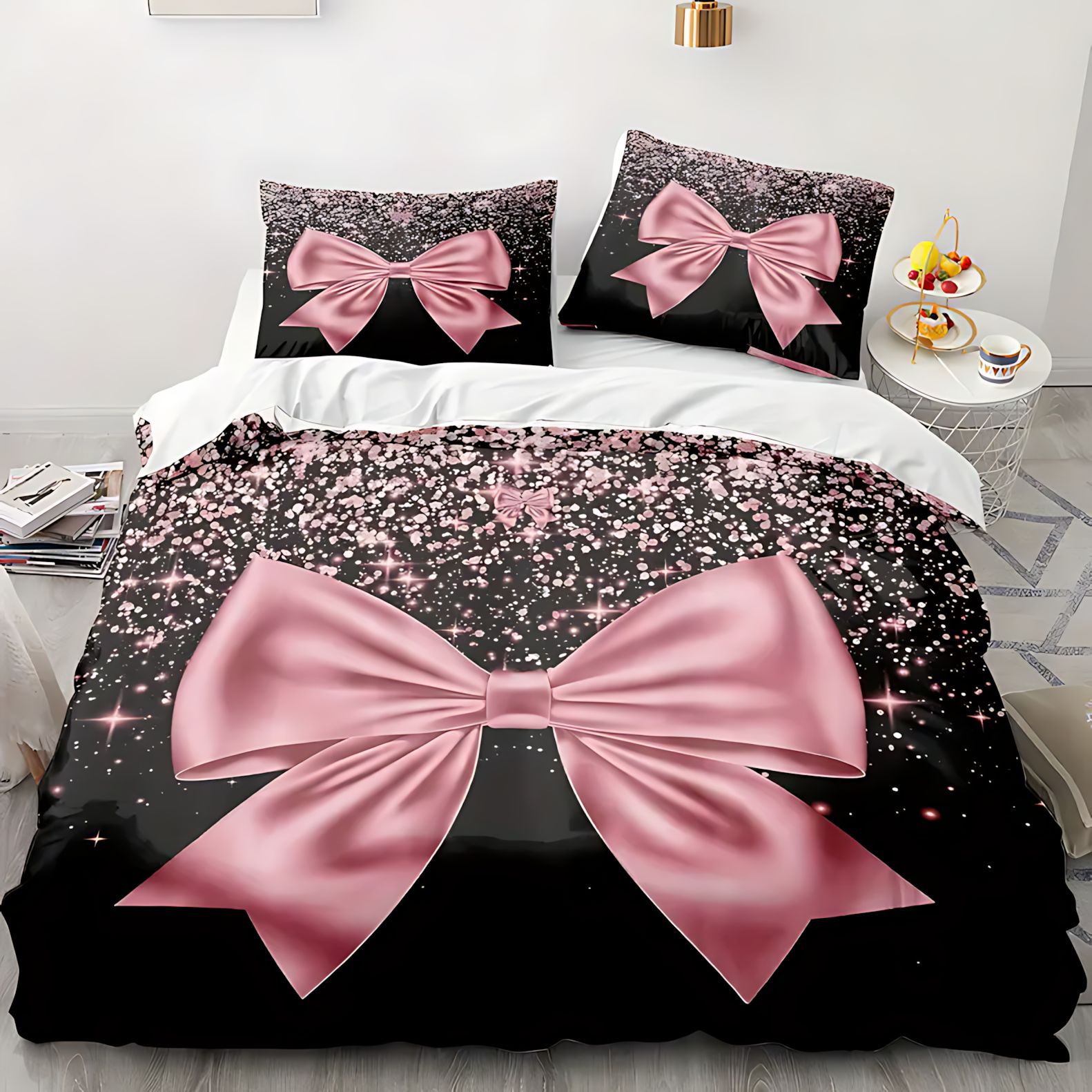 TUME / JIT transfronterizo gran arco de encaje brillante polvo HD impresión digital colcha de cama set