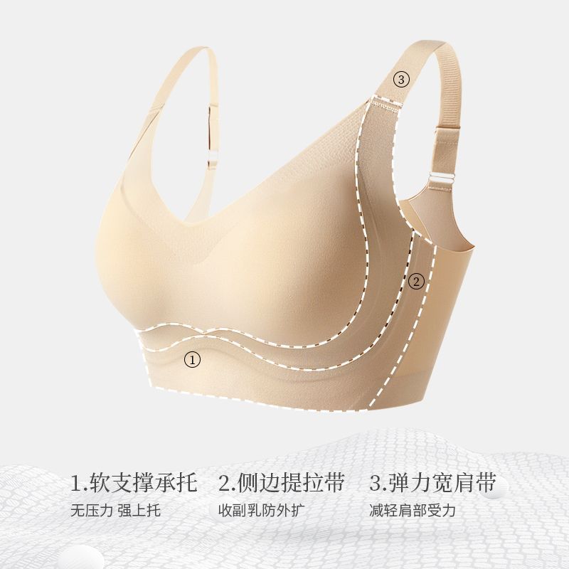 Gran tamaño de ropa interior de elevación para damas gran pecho pequeño sin marca sin anillo de acero sujetador cerrado anti-caída soporte delgado sujetador