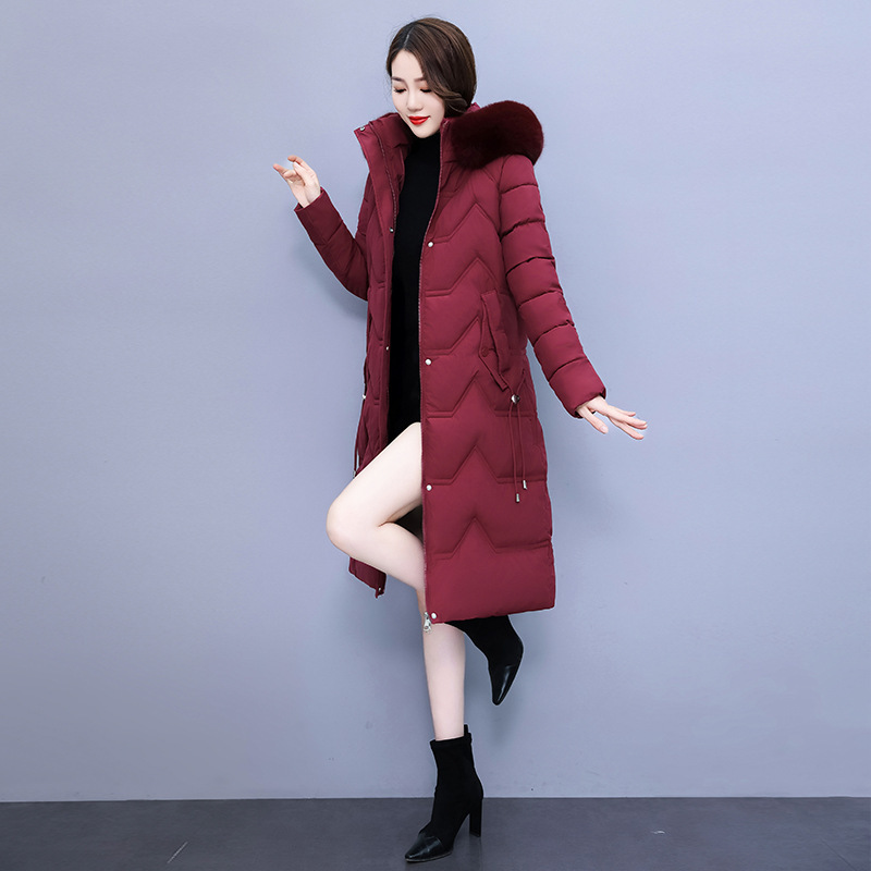 XL-7XL New Down Cotton-padded Coat Women's Mid-length Winter Korean Style Thickened Over-the-knee Cotton-padded Coat Solid Color Women's Cotton-padded Coat