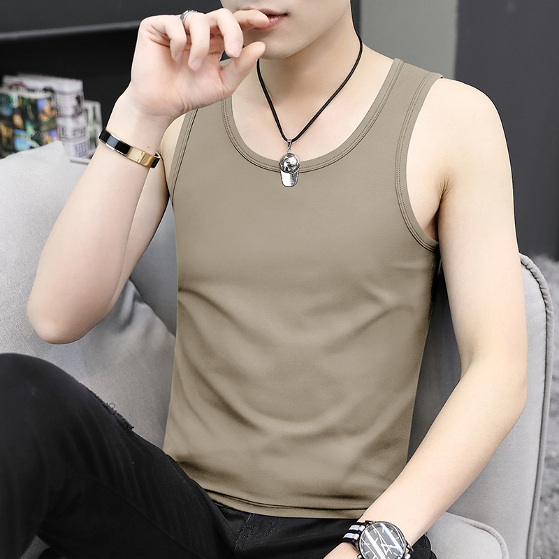 Ice Silk Modal Round Neck Men's Vest Summer Slim Breathable Sports Vest Sleeveless Waistcoat Fitness Vest for Men