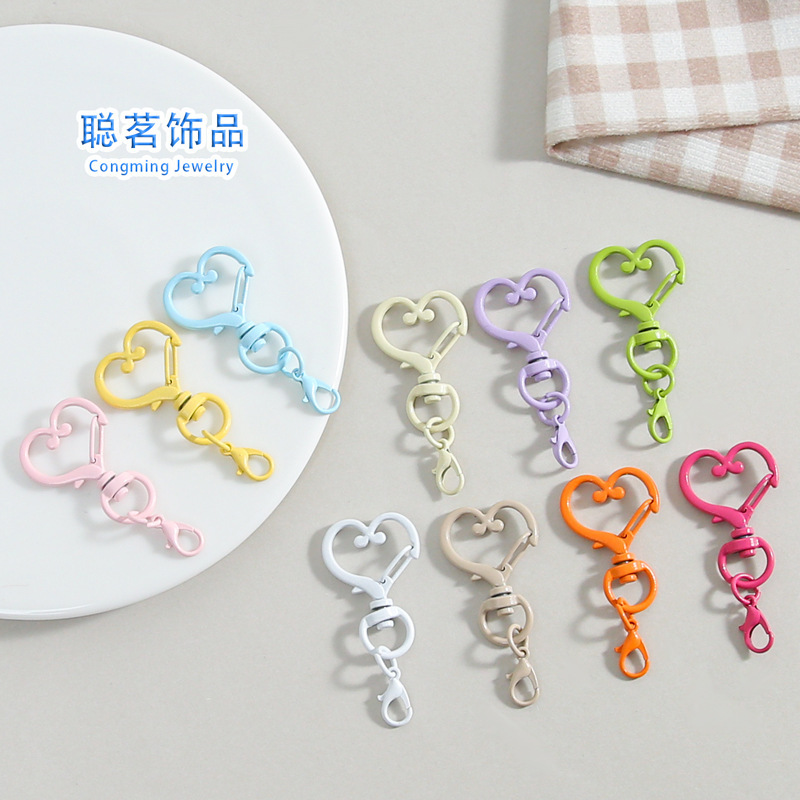 Creative Colorful Love Keychain with Lobster Clasp DIY Accessories Painted Zinc Alloy Connecting Ring Pendant Wholesale