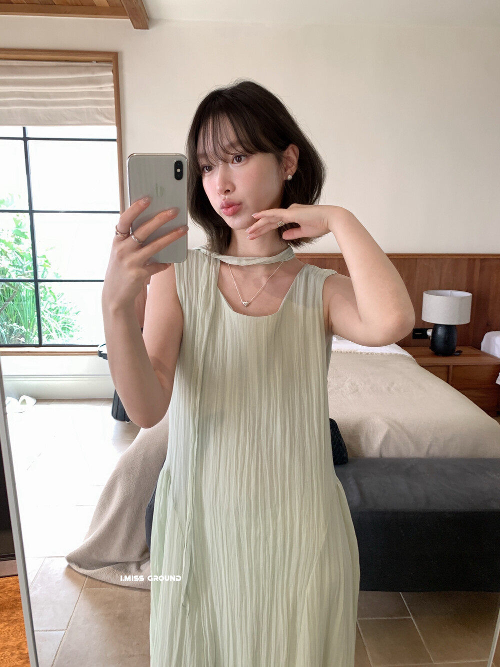 Đầm maxi nữ không tay chất liệu Tencel phong cách nghỉ dưỡng Hàn Quốc — trắng sữa, Bột cam, xanh lá cây chi tiết 22
