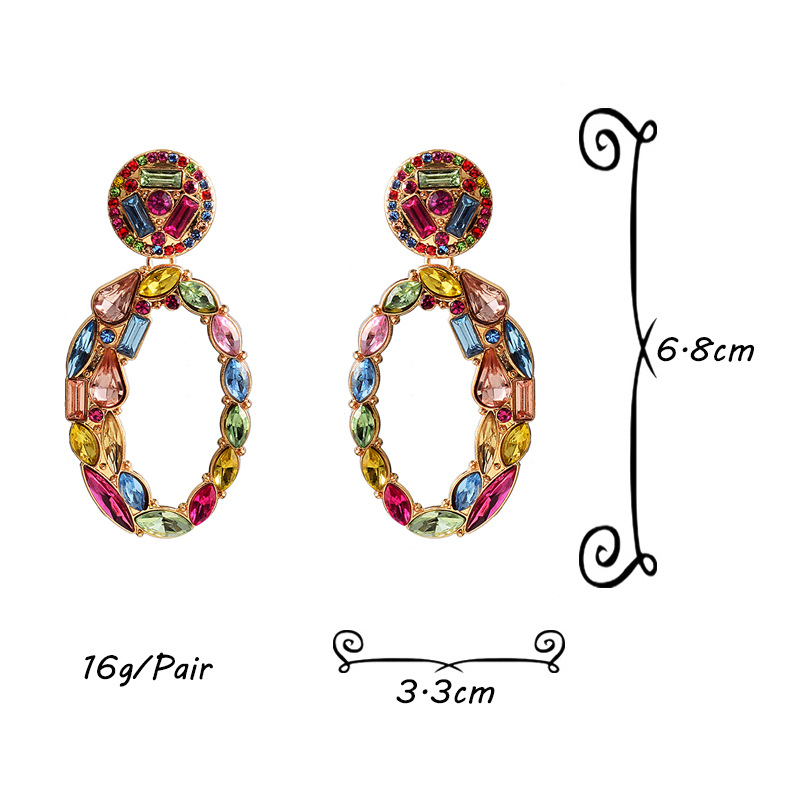 20g Weight Rhinestones, Glass Inlay Material 1 Pair Luxurious Geometric Inlay Alloy Rhinestones Glass Drop Earrings