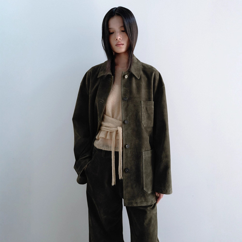 In-Stock Monoha Suede Jacket for Women, Autumn and Winter Korean Style, Elegant Retro Fashion Casual Lapel Leather Jacket