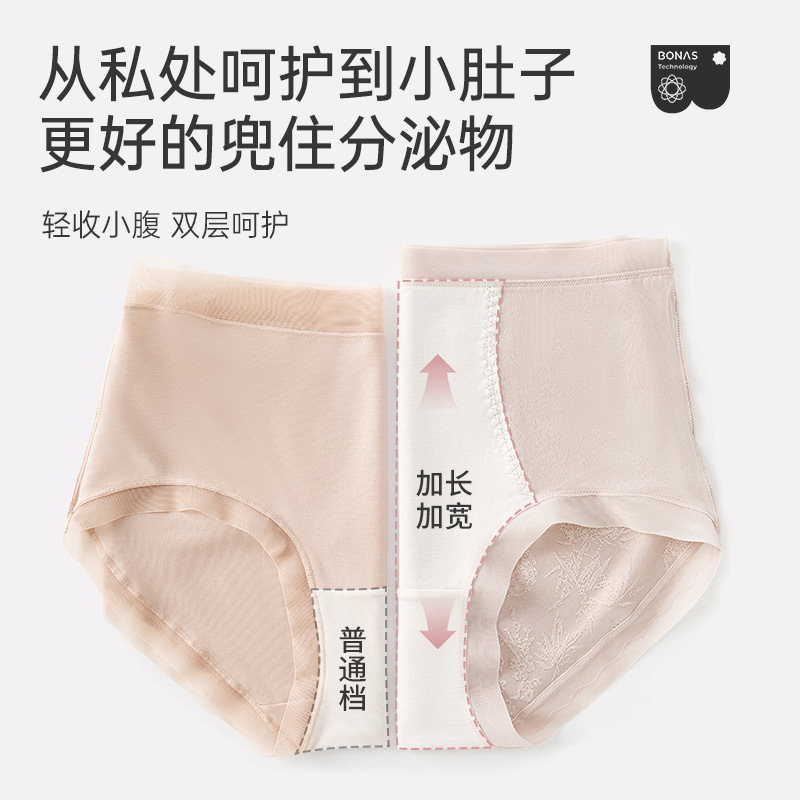 보나스 여성 뽕누에실 혼방 항균 하이웨이스트 부조 자카드 롱 크로치 삼각