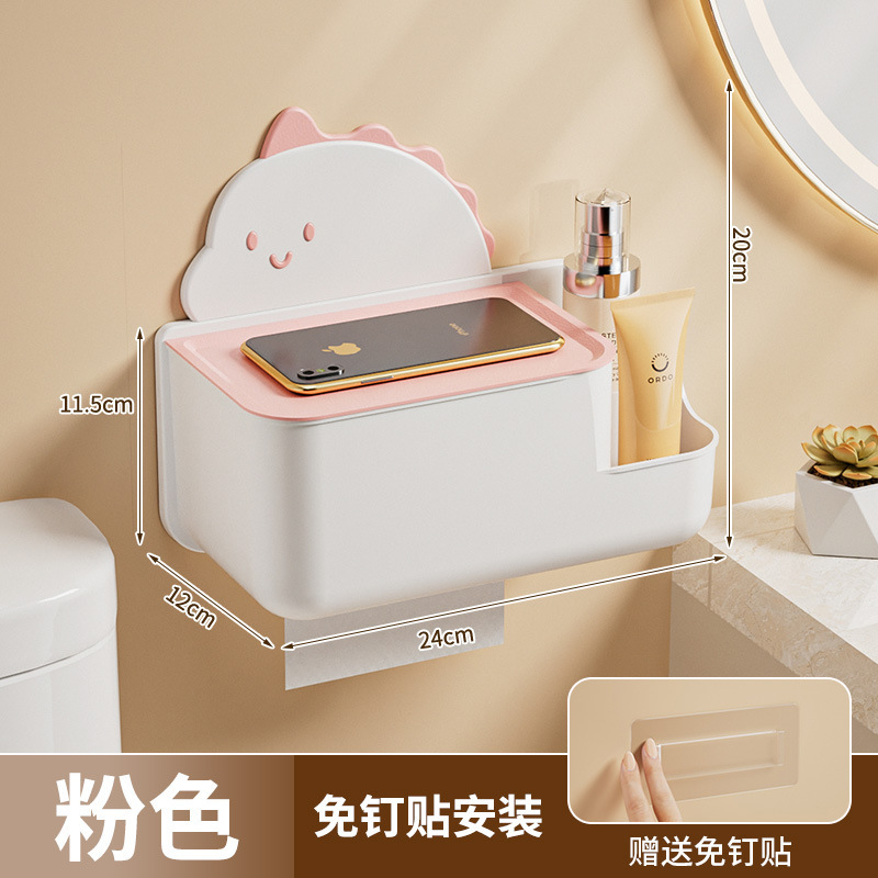 Caja de pañuelos de baño simple de dibujos animados, caja de dibujo de inodoro sin perforación montada en la pared, caja de almacenamiento de dibujo de papel de sala de estar de cocina