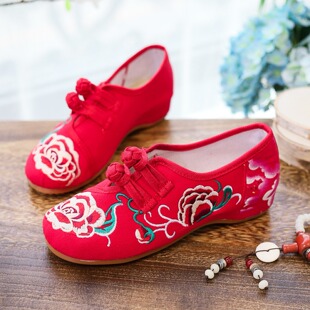 Embroidered Cloth Shoes Spring and Autumn Low Heel Flat Women's Single-Layer Shoes for Moms