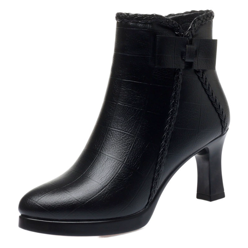 Трансграничные каблуки короткие сапоги женские осенние и зимние новые дикие остроконечные сапоги высокие каблуки женские туфли на каблуках женские бархатные женские обнаженные сапоги