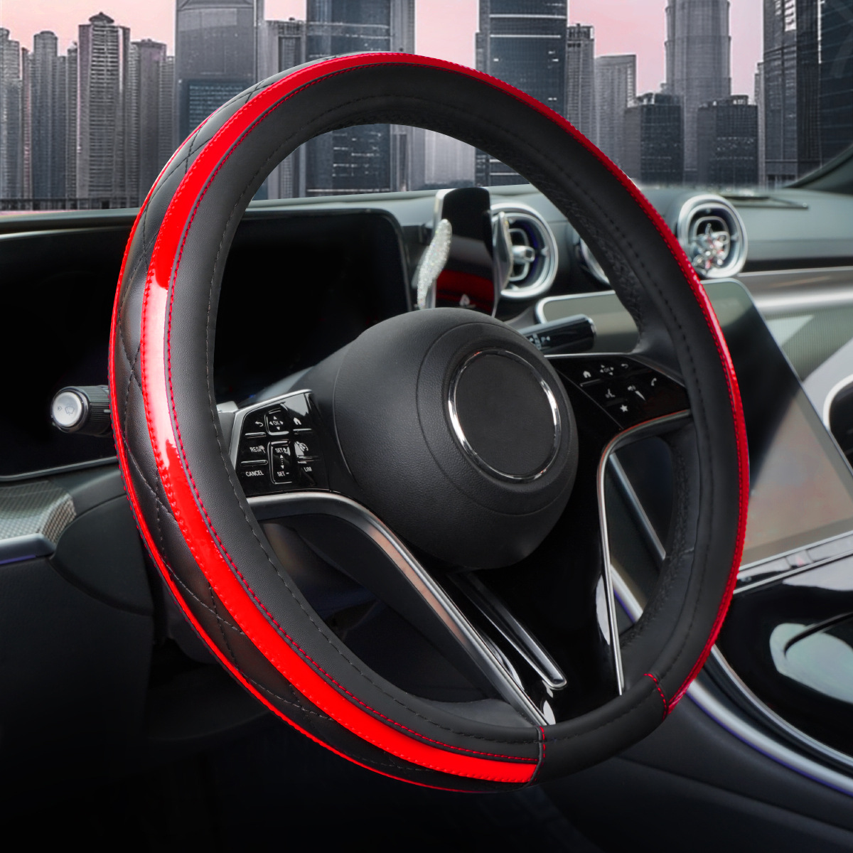 New Car Steering Wheel Cover, Leather Quilted Embroidery Stitching, Universal for All Seasons, Cross-Border Hot-Selling Interior Steering Wheel Protective Cover