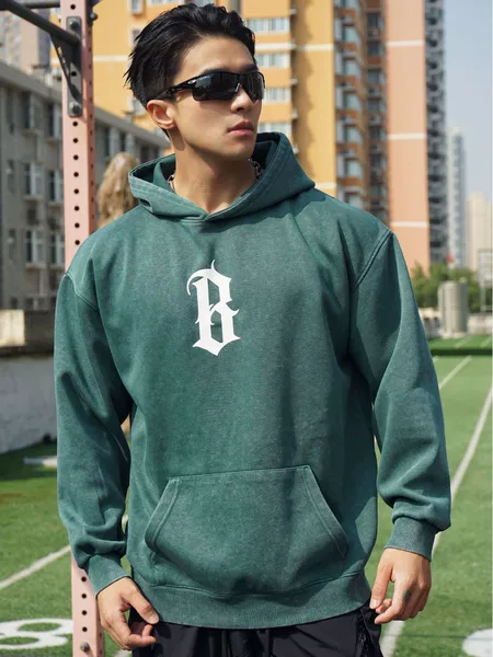 New Autumn and Winter Round Neck Men's Casual Sports Hooded Loose plus size Pullover Muscle Washed Cotton Sweat Long Sleeve