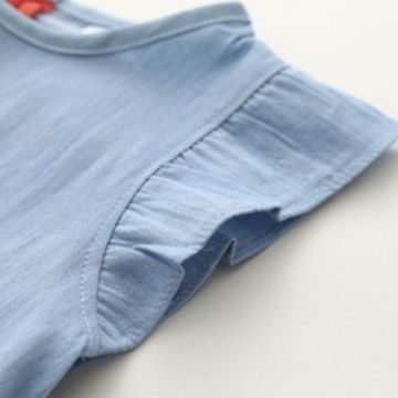 A girl's denim sundress with a crossbody bag, small flutter sleeves, child's backless dress, summer style, cartoon for girls, drop shipping one piece