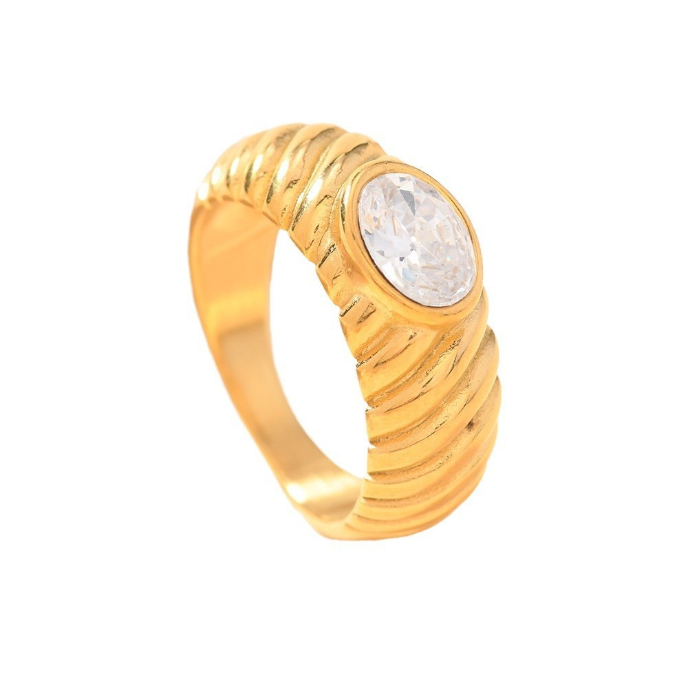 Nueva moda europea y americana, joyería de acero inoxidable, anillo de circón con incrustaciones irregulares, anillo de rosca de diseño de lujo ligero femenino image 5