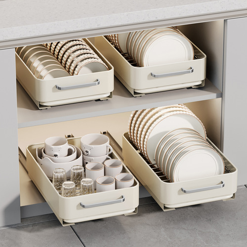 Kitchen cabinet built-in drawer plate and bowl separator plate storage rack pull-out shelf cabinet inside bowl rack storage rack