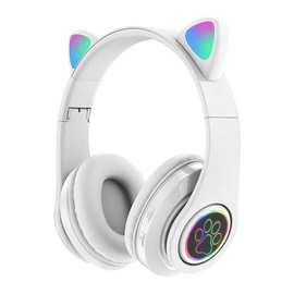 新款头戴式猫耳朵蓝牙耳机B39猫耳 萌系猫耳无线耳机LED闪灯发光