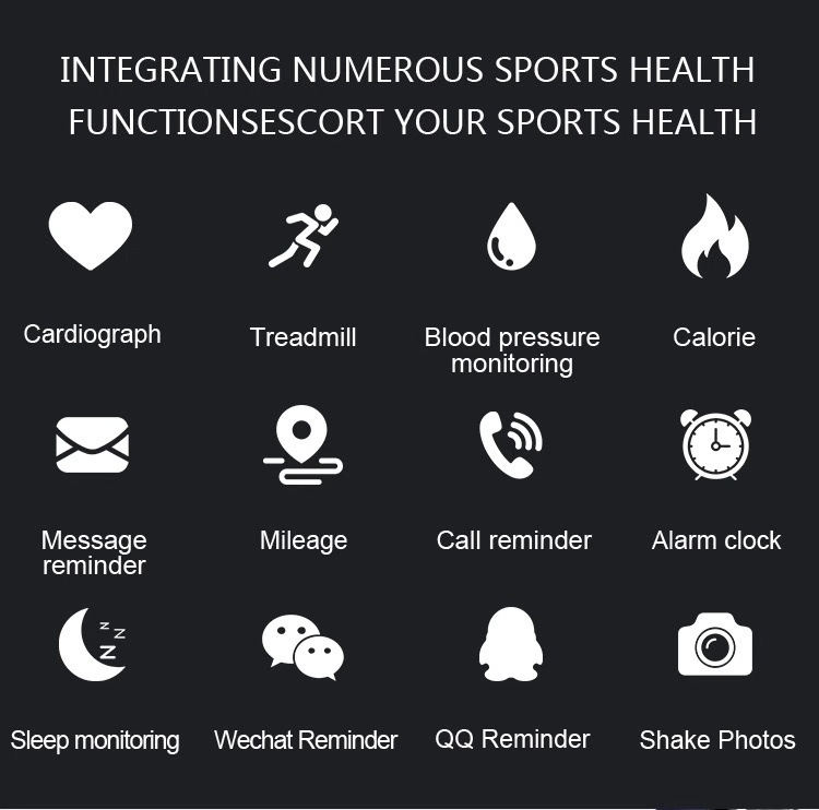 Bluetooth sports heart rate, blood oxygen, blood pressure monitor, step sleep, health monitoring, reminder, customizable, waterproof M4 smart bracelet Specification drawing