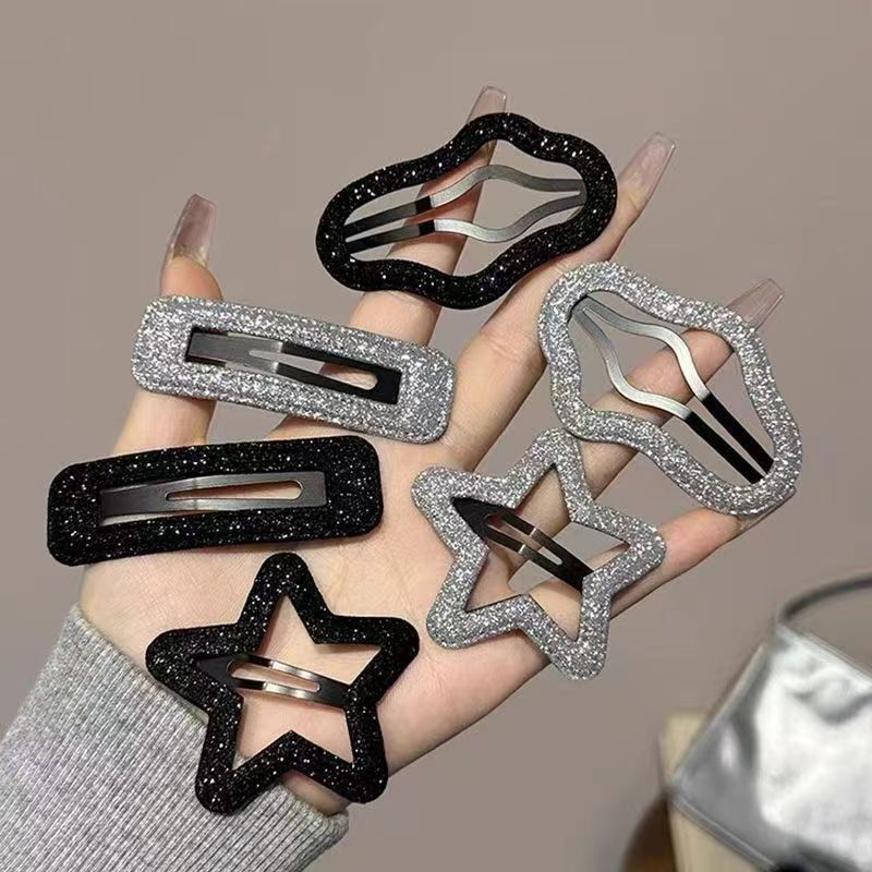 Ins Fine Glitter Silver Black Star Hairpin Women's Side Broken Hair Bangs Bb Clip Headwear Elegant Simple Sweet Cool Hairpin Ins Fine Glitter Silver Black Star Hairpin Women's Side Broken Hair Bangs Bb Clip Headwear Elegant Simple Sweet Cool Hairpin