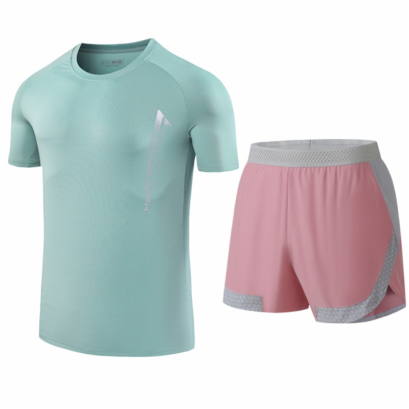 Traje deportivo de seda de hielo para hombres secado rápido transpirable verano delgado para correr manga corta para hombres suelta moda de tamaño grande