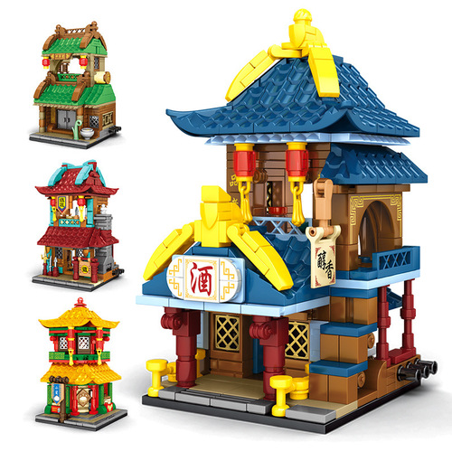 Senbao ancient style street scene Japanese style Chinese style building store model small particle assembled building blocks toys gifts wholesale