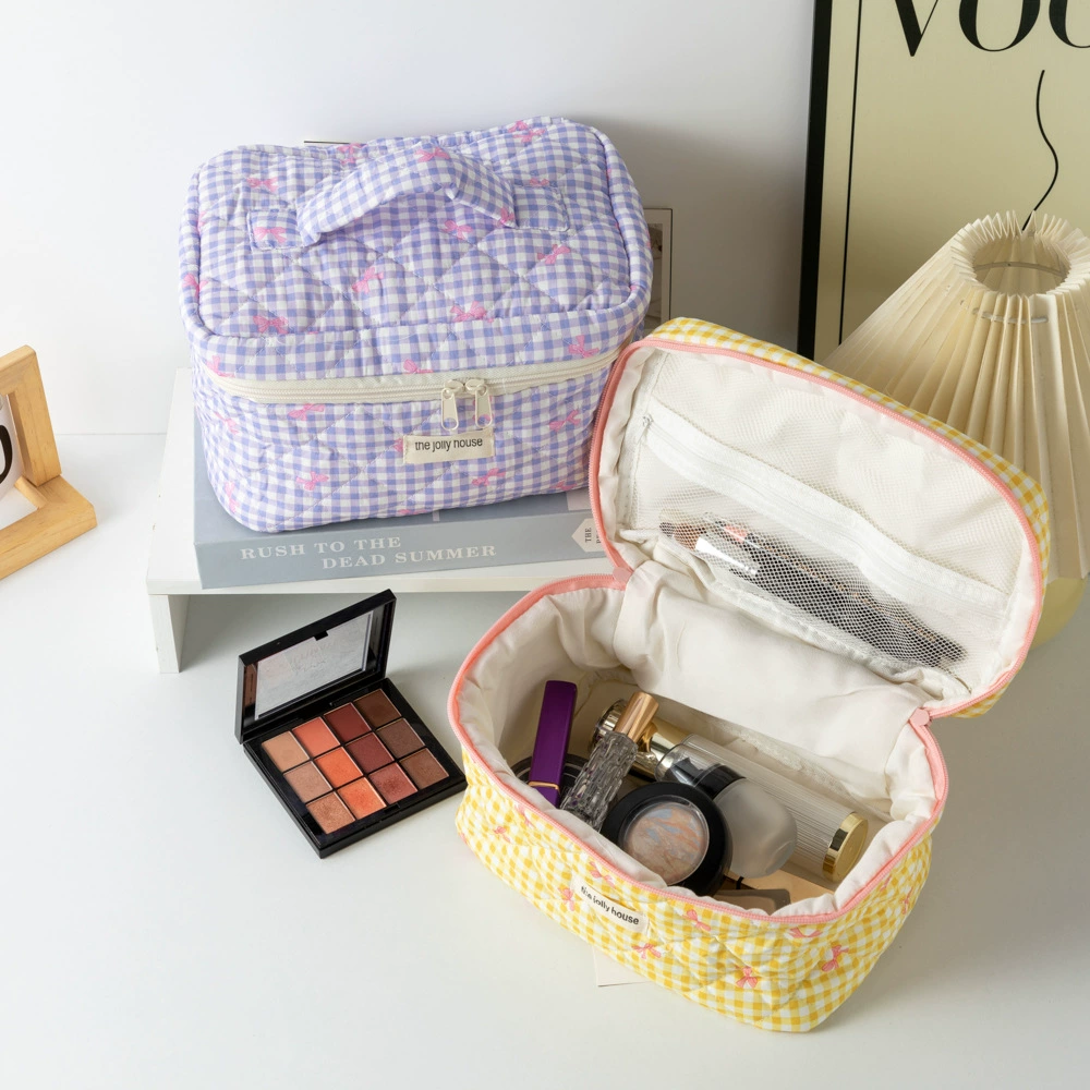 Вместительная симпатичная косметичка с бантом, мягкий ручной органайзер