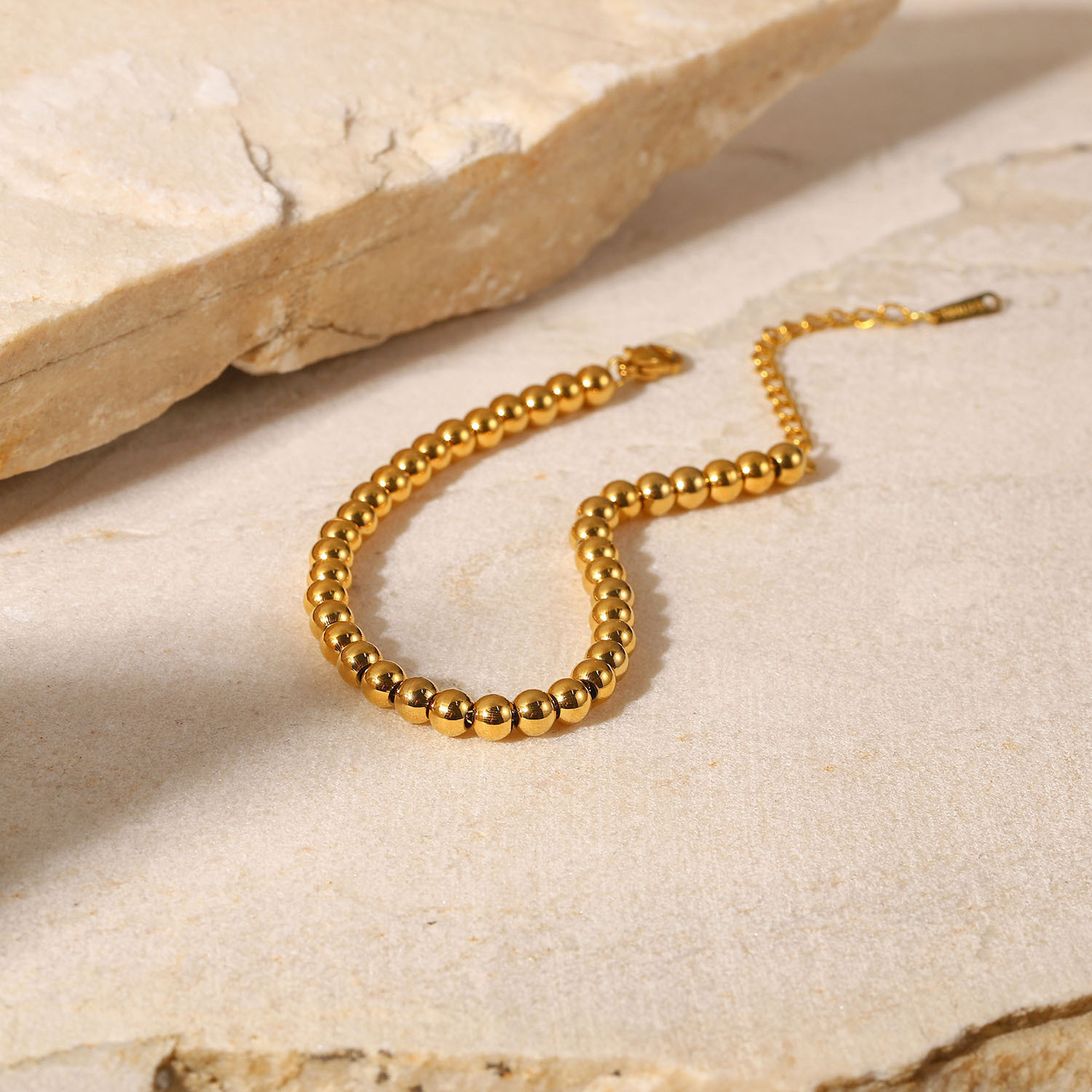 Elegant Gold Beaded Bracelet Titanium Steel Versatile Chain Link_voghion.com
