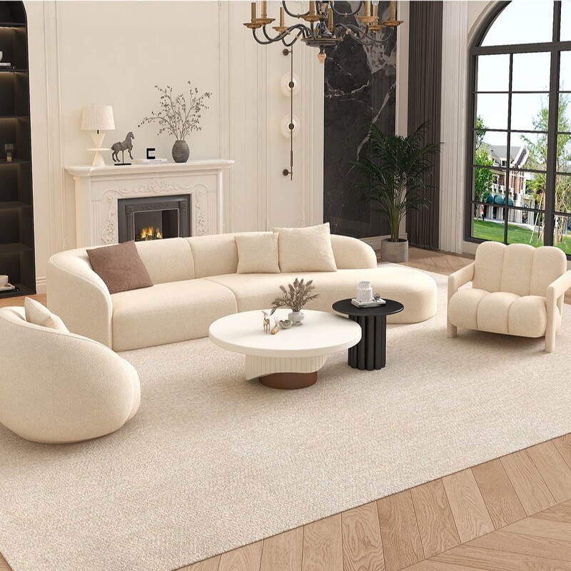 Cream-Colored Fabric Sofa for Living Room, Modern Minimalist Style, Suitable for Hotel, Clothing Store, Beauty Salon, Rest Area, Reception, Curved Sofa Cream-Colored Fabric Sofa for Living Room, Modern Minimalist Style, Suitable for Hotel, Clothing Store, Beauty Salon, Rest Area, Reception, Curved Sofa