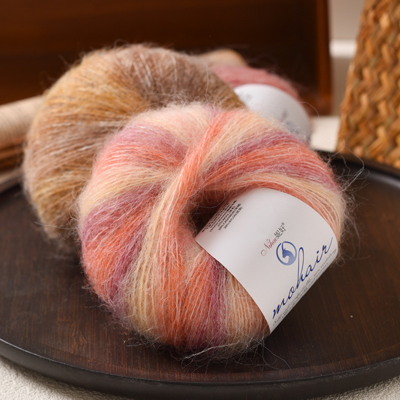 Cross-Border Mohair Yarn Fine Wool Silk Hand-Knitting Yarn Handmade Knitting Yarn Scarf Shawl DIY Knitting Needle Yarn Ball
