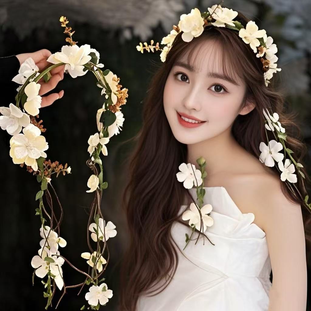 花朵造型藤蔓花朵枝叶流苏花环发箍森系时尚小清新头箍度假风批发