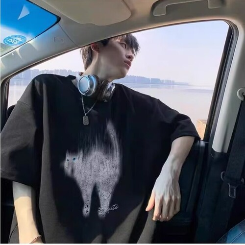 Chic American Cat Print Short Sleeve T-Shirt for Men and Women, Summer Loose Trendy Couple Matchy-Pair Half Sleeve T-Shirt Top