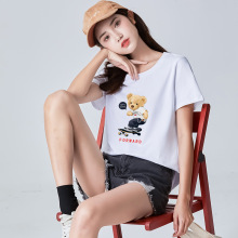 新款韩版牛奶丝宽松女短袖T恤女纯小雏菊白色打底衫一件代发