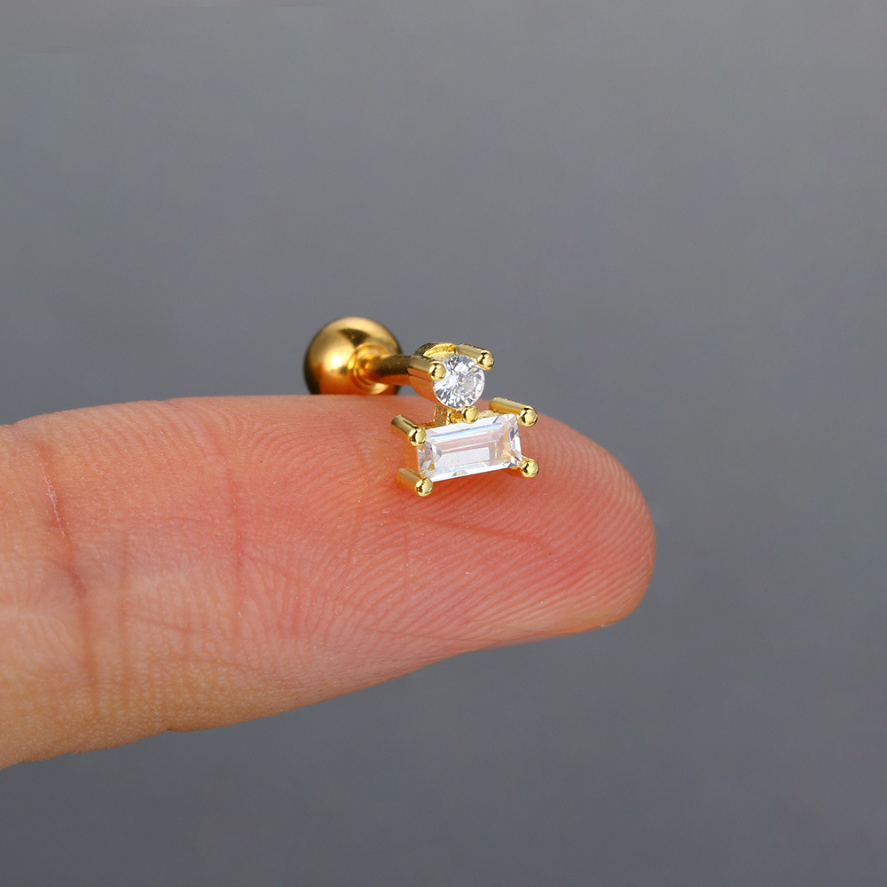 5g Weight 18K Real Gold Plated, Platinum Plated Plating Material Zircon Inlay Material Ear Cartilage Rings & Studs Piercing Type 1 Piece Quantity Daily, Shopping Occasion Copper Material Geometric Pattern Women's Gender Simple Style, Commute Style Inlay Craft 1 Piece Simple Style Commute Geometric Inlay Copper Zircon Ear Studs 10