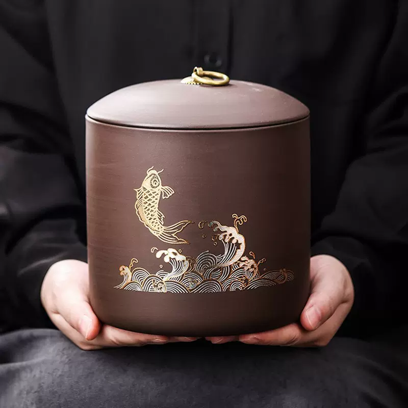 粗陶茶叶罐密封罐大号茶缸茶叶罐一斤装红茶普洱储茶罐可批发