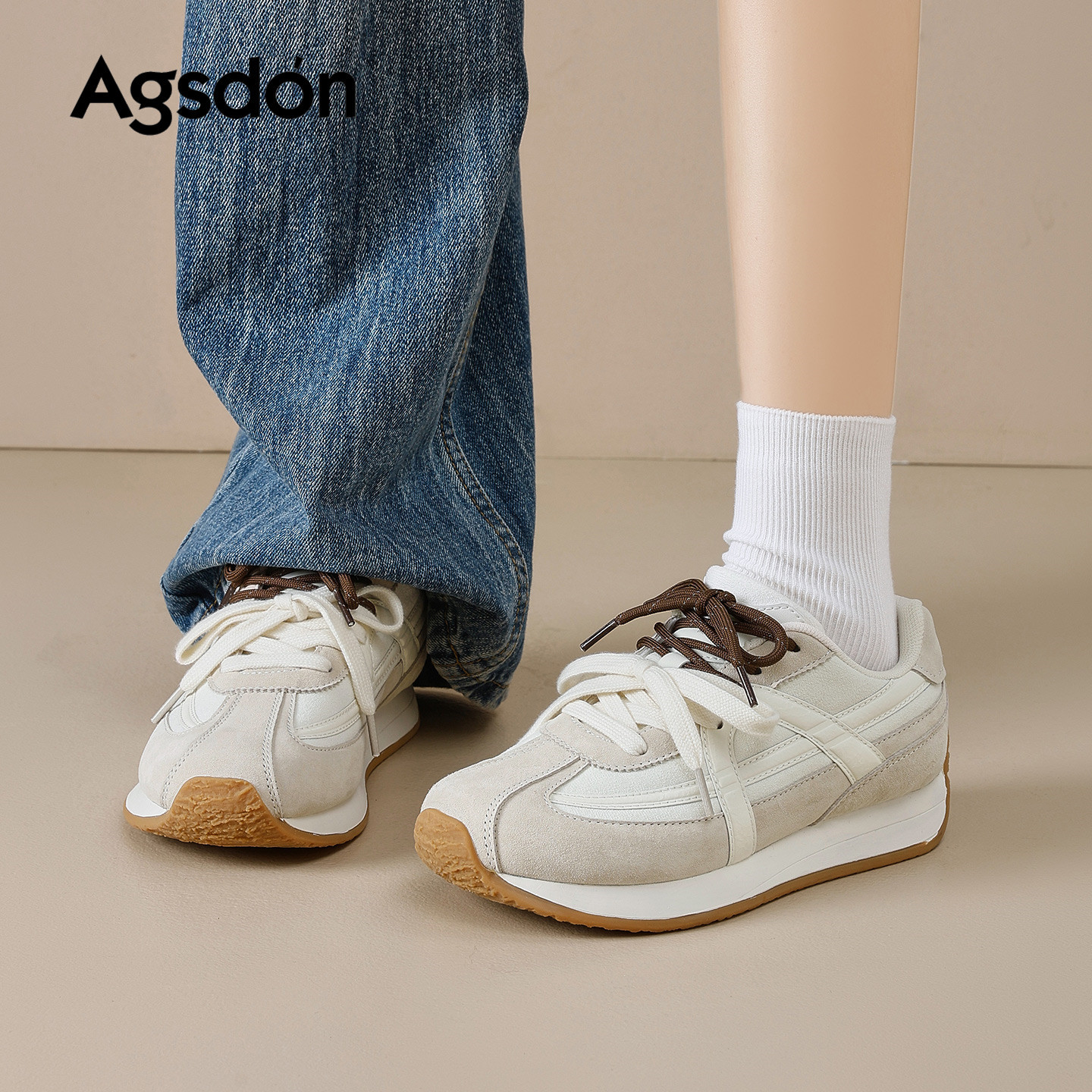 Augu Lion Dengde zapatos de entrenamiento para mujeres 2026 nuevos zapatos de ballet de primavera con suela gruesa zapatos deportivos casuales retro Gump zapatos blancos