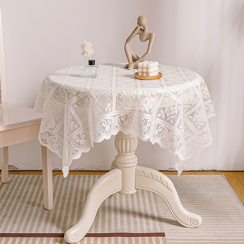 New Chinese Style Bright Silk Small Flower Lace Tablecloth Polyester Fiber Coffee Table TV Cabinet Lace Cover Cloth Decorative Tablecloth