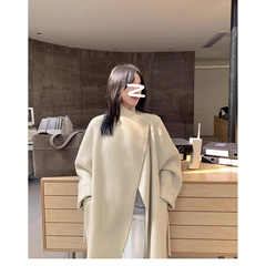 双面羊绒大衣女加长韩版系腰带立领毛呢外套简约高级感羊毛呢外套