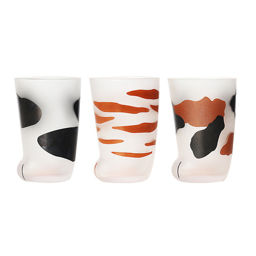 Japanese printed cat paw cup cartoon glass cup frosted cat foot cup hot water resistant cup personalized creative drink milk cup