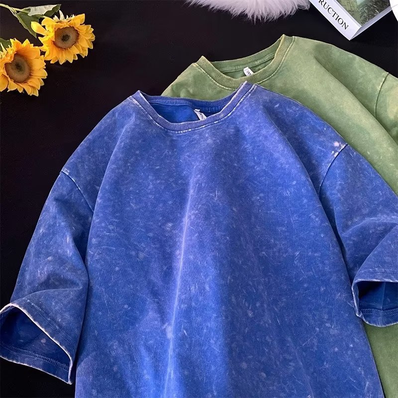 Primavera y verano BF estilo americano de algodón pesado de manga corta Camiseta básica de los hombres camisa de fondo de color sólido