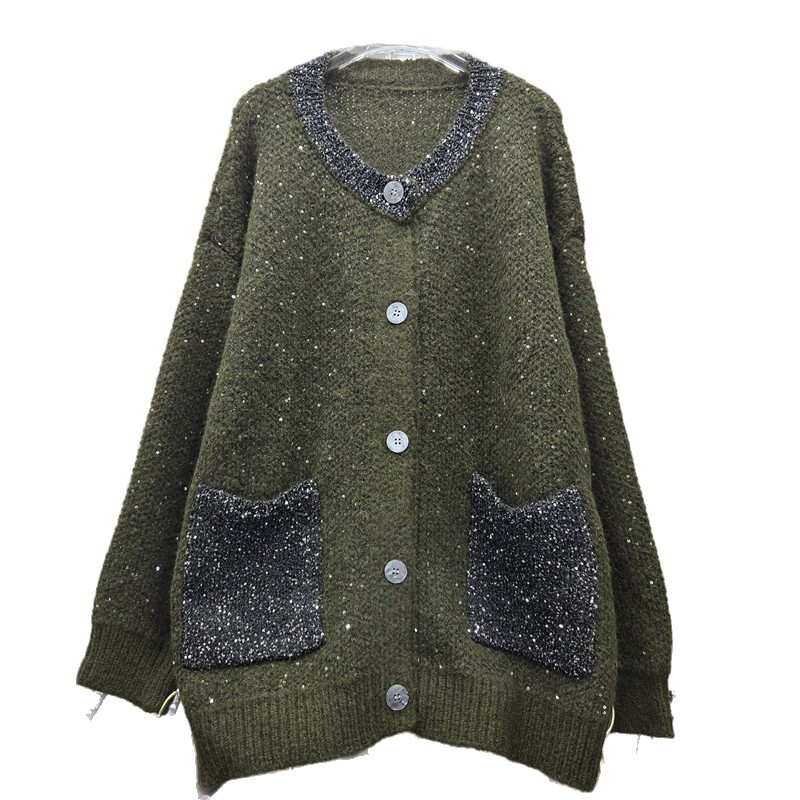 Retro cuello en V medio largo suéter cardigan chaqueta de mujer otoño invierno 2025 chaqueta de bolsillo camisa de punto blusa de moda image 5
