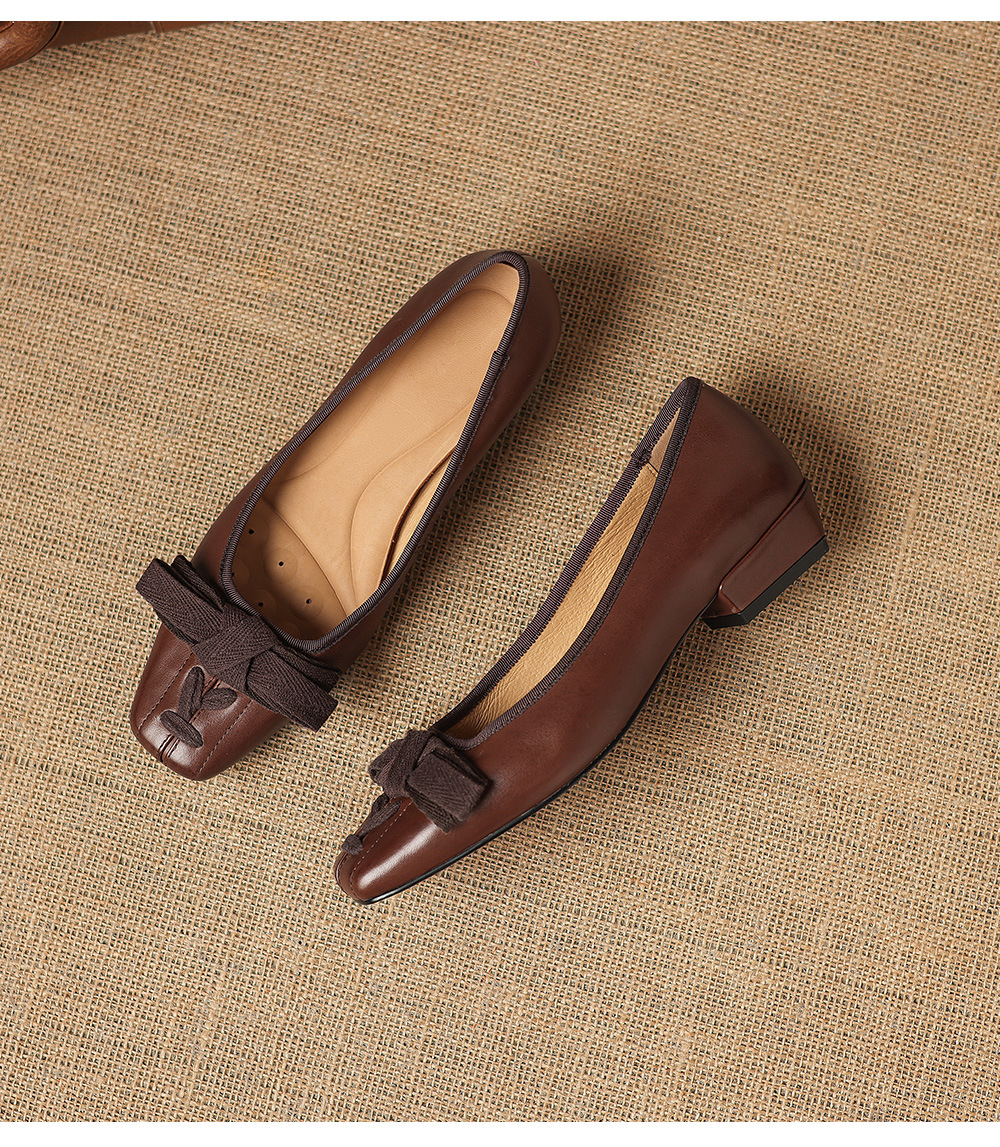 Giày da nữ mũi vuông cổ điển gót thấp phong cách vintage — đen chi tiết 17