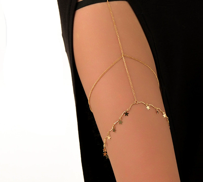 Leg Strap Chain, European Style Golden Rhinestone Thigh Jewelry, Adjustable 7×10 cm