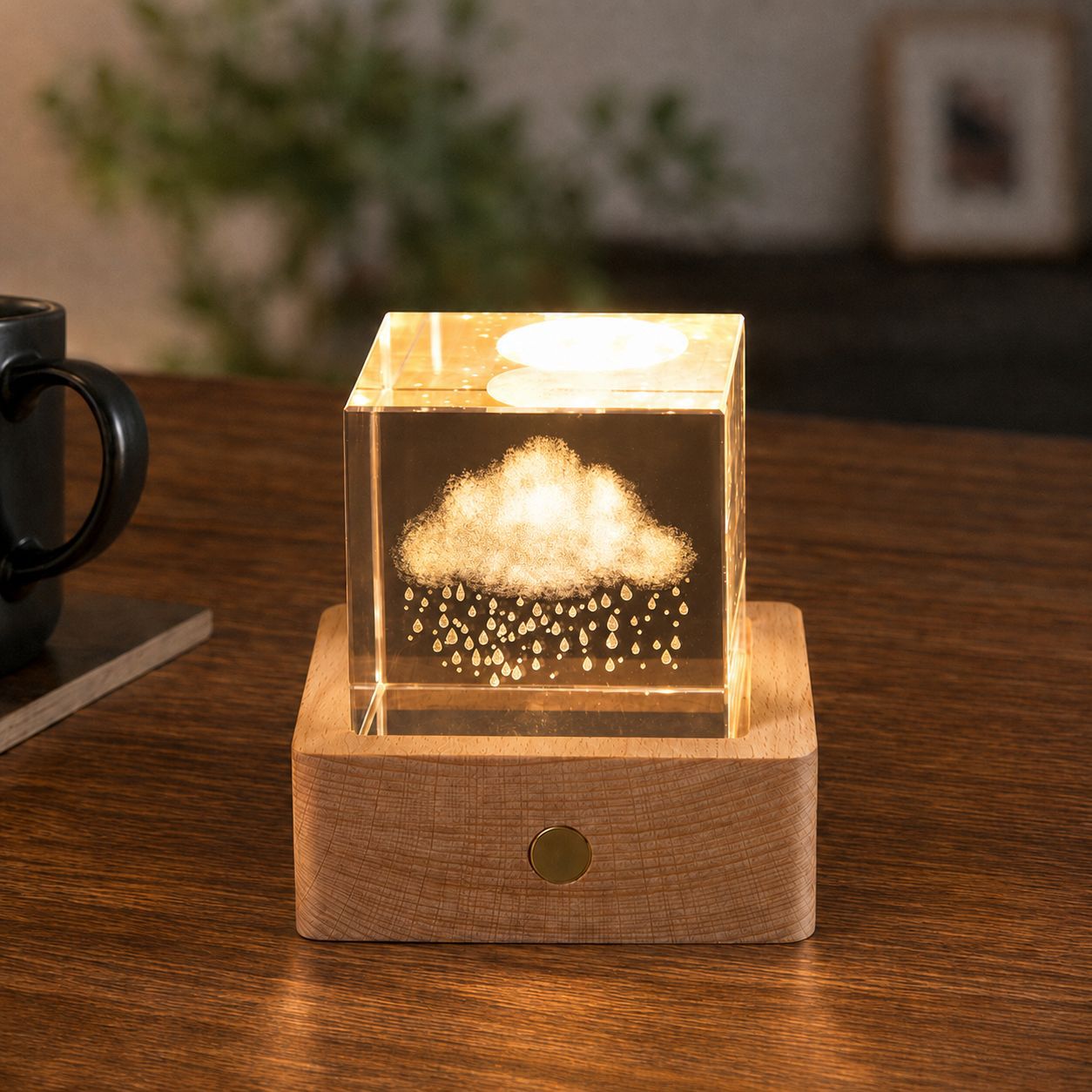 Lámpara de Noche de Cristal con Forma de Nube, Cubo Pequeño de Cristal, Adorno Creativo para Escritorio, Lámpara de Noche, Árbol de Cristal, Regalo para Niña, Transfronterizo