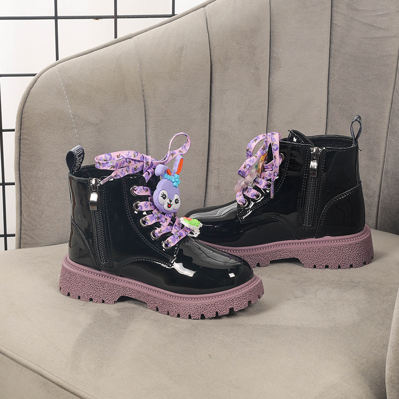 Wholesale Girls' Boots 2025 Autumn and Winter New Style Girls' Medium and Large Kidsren's Leather Single Boots Kidsren's Velvet Soft-Soled Short Boots