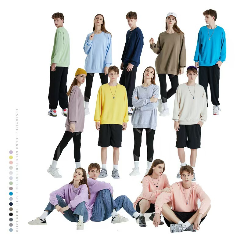 Yi Shirt Cottonsmiths Heavy Round Neck Sweatshirt Women's Couple's Autumn and Winter 2024 New Loose Solid Color Thin Long Sleeve Top