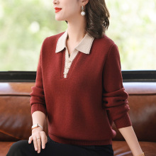 2025新款妈妈加绒加厚毛衣秋冬中老年女冬装翻领保暖打底衫